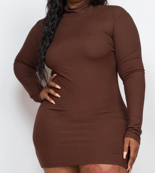 Ribbed Mini Dress - COFFEE